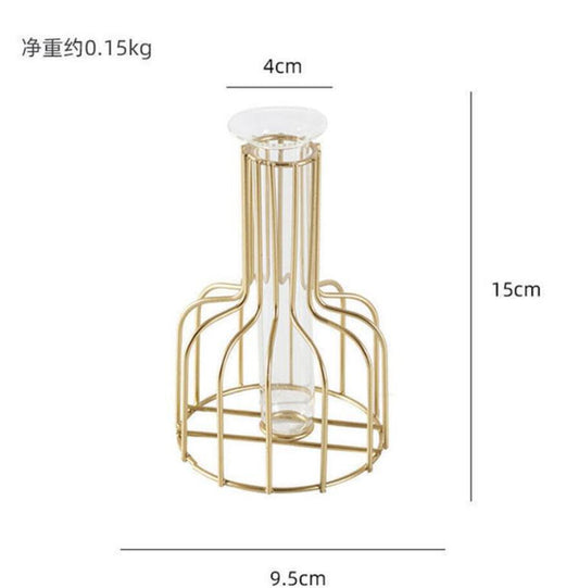 Elegante jarrón decorativo de hierro con tubo de ensayo